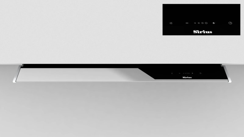 SL932 Theatre stainless steel version, showing how the hood installation does not take up space in the wall cabinet.