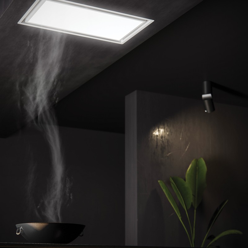 Screen ceiling hood with led panel dimmable and dynamic light