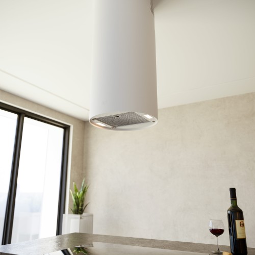 MO407 Cappa cilindrica ad isola in acciaio inox in finitura bianco opaco